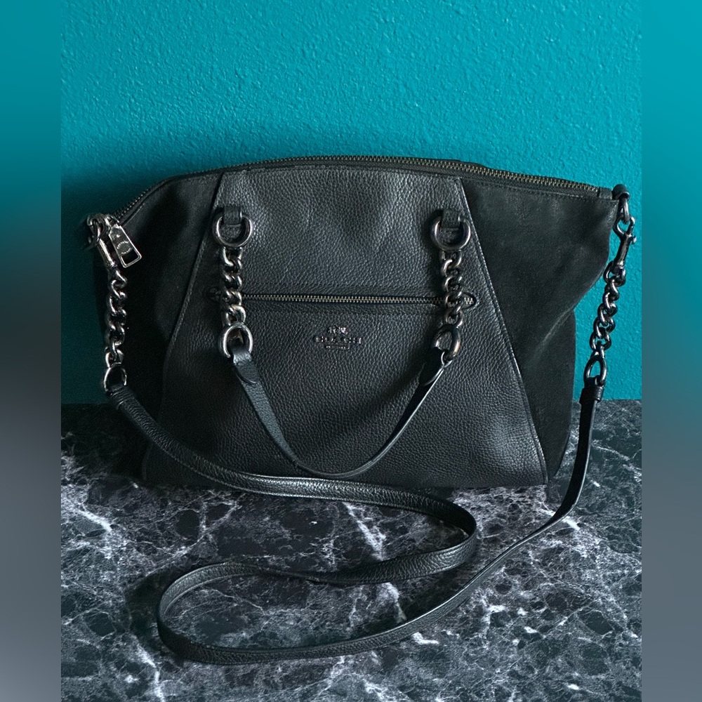 Coach Prairie Satchel Shoulder Crossbody Bag with Chain Strap and Leather